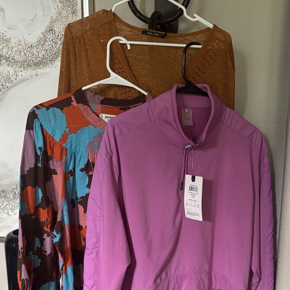 Light Purple Half-Zip Pullover Jacket gold long sleeve floral top bundle large